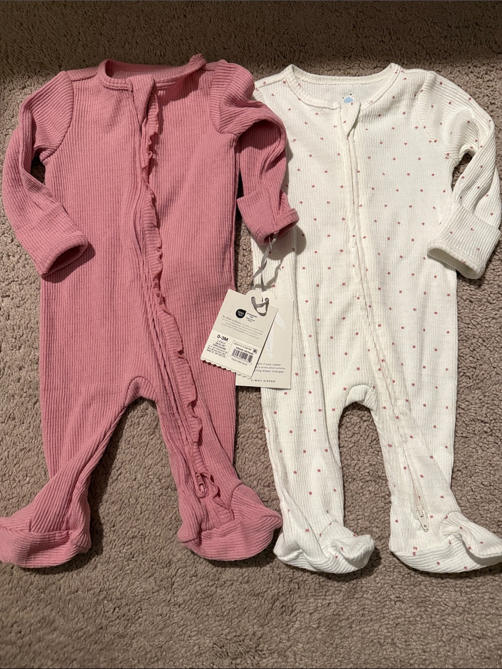 Cloud Island Baby 0-3m Ribbed Pink and Cream One-Piece Sleepers